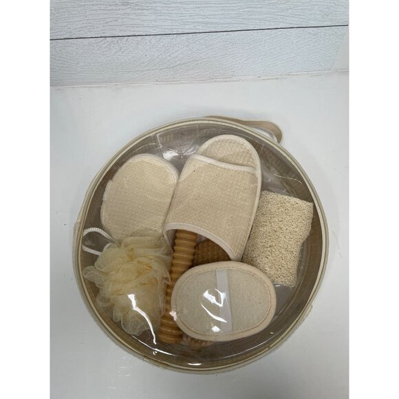 Spa Exfoliation Gift Bag Set Bath Slipper Sponge Luffa Beige Neutral - Picture 2 of 6